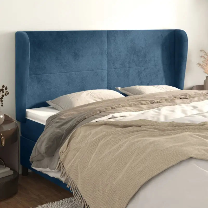 Hoofdbord en voetbord in fluweel levering bevat slimme slaapkamerstijl - Donkerblauw / 183 x 23 x 118/128 cm / 1