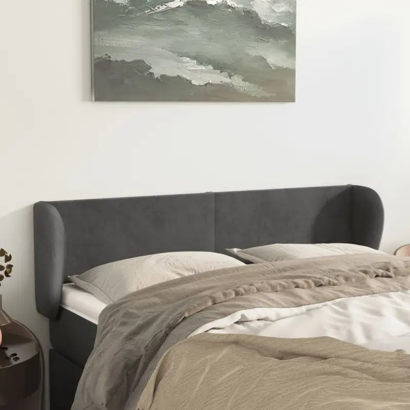 Hoofdbord en voetbord in fluweel levering bevat slimme slaapkamerstijl - Donkergrijs / 147 x 23 x 78/88 cm / 1