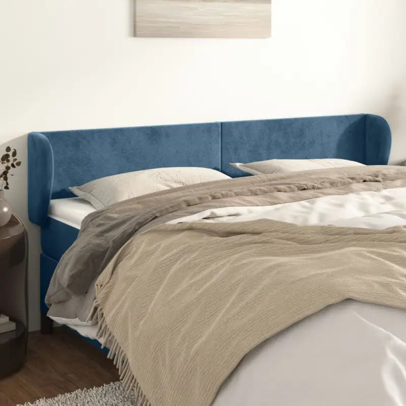 Hoofdbord en voetbord in fluweel levering bevat slimme slaapkamerstijl - Donkerblauw / 203 x 23 x 78/88 cm / 1
