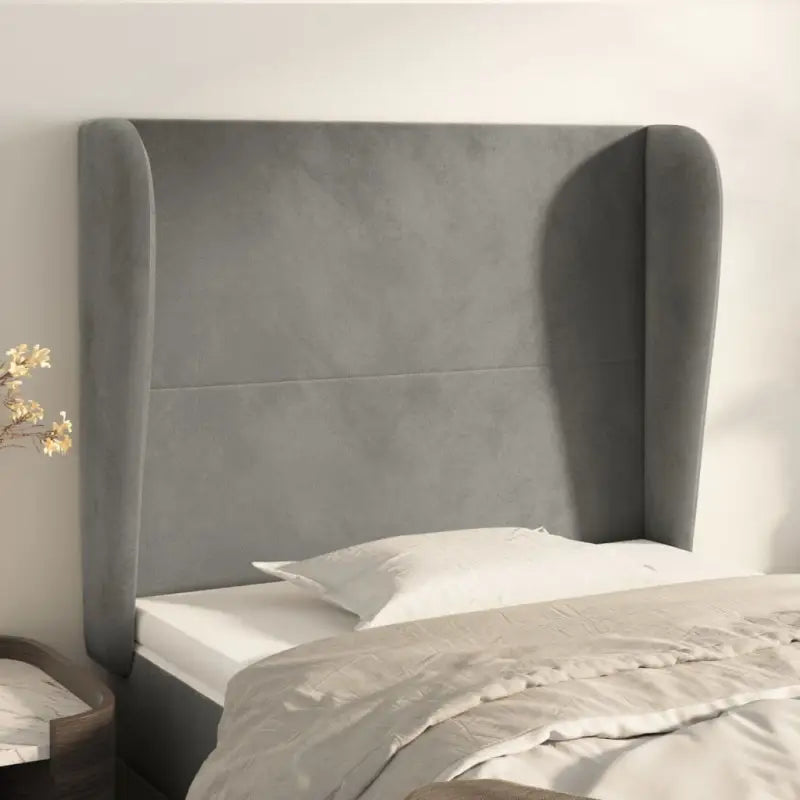 Hoofdbord en voetbord in fluweel levering bevat slimme slaapkamerstijl - Lichtgrijs / 93 x 23 x 118/128 cm / 1