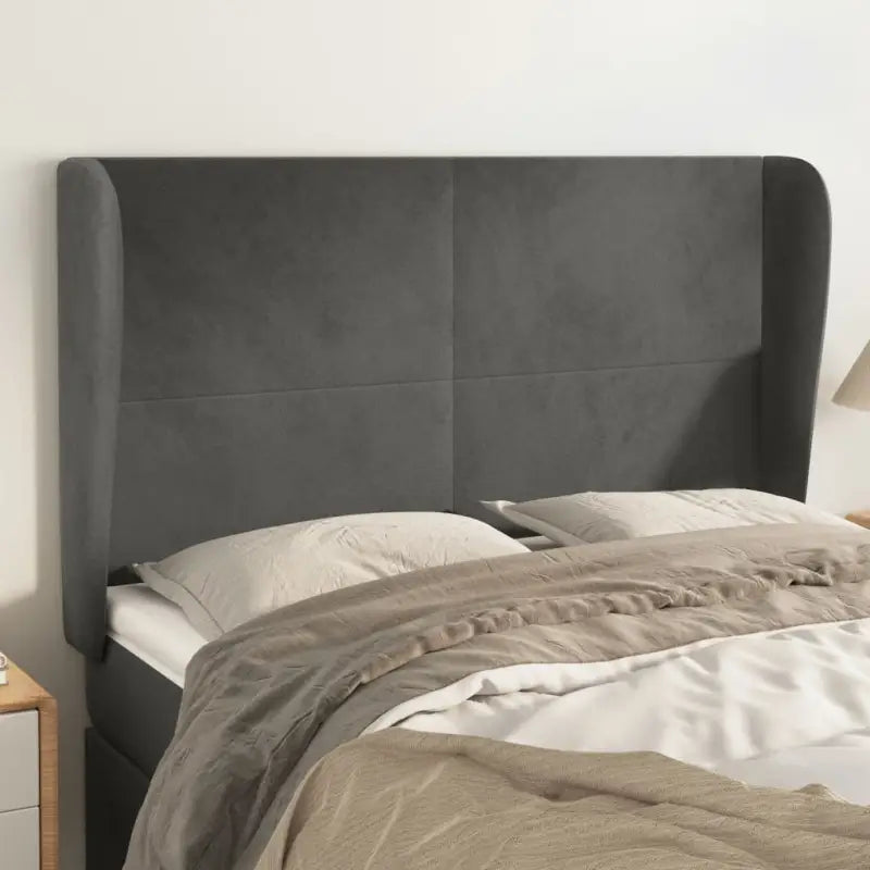 Hoofdbord en voetbord in fluweel levering bevat slimme slaapkamerstijl - Donkergrijs / 147 x 23 x 118/128 cm / 1