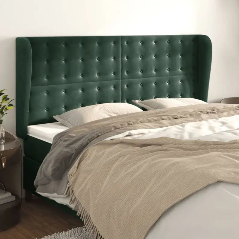 Hoofdborden en voetborden levering bevat luxe fluweel voor elke slaapkamer - Donkergroen / 163 x 23 x 118/128 cm / 1