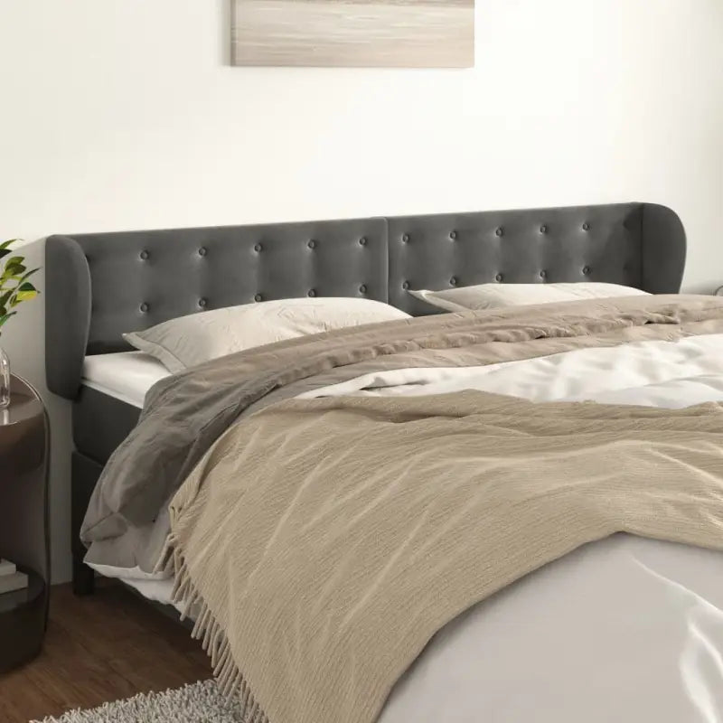 Hoofdborden en voetborden levering bevat luxe fluweel voor elke slaapkamer - Donkergrijs / 203 x 23 x 78/88 cm / 1