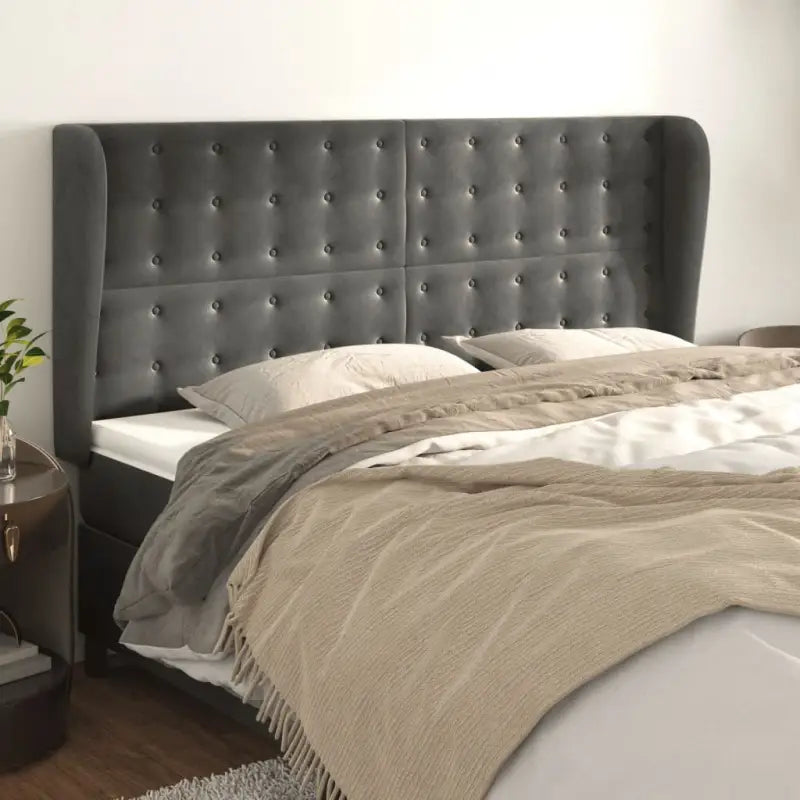 Hoofdborden en voetborden levering bevat luxe fluweel voor elke slaapkamer - Donkergrijs / 163 x 23 x 118/128 cm / 1