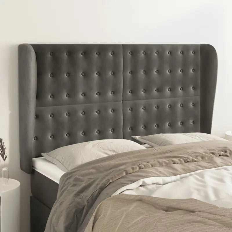 Hoofdborden en voetborden levering bevat luxe fluweel voor elke slaapkamer - Donkergrijs / 147 x 23 x 118/128 cm / 1