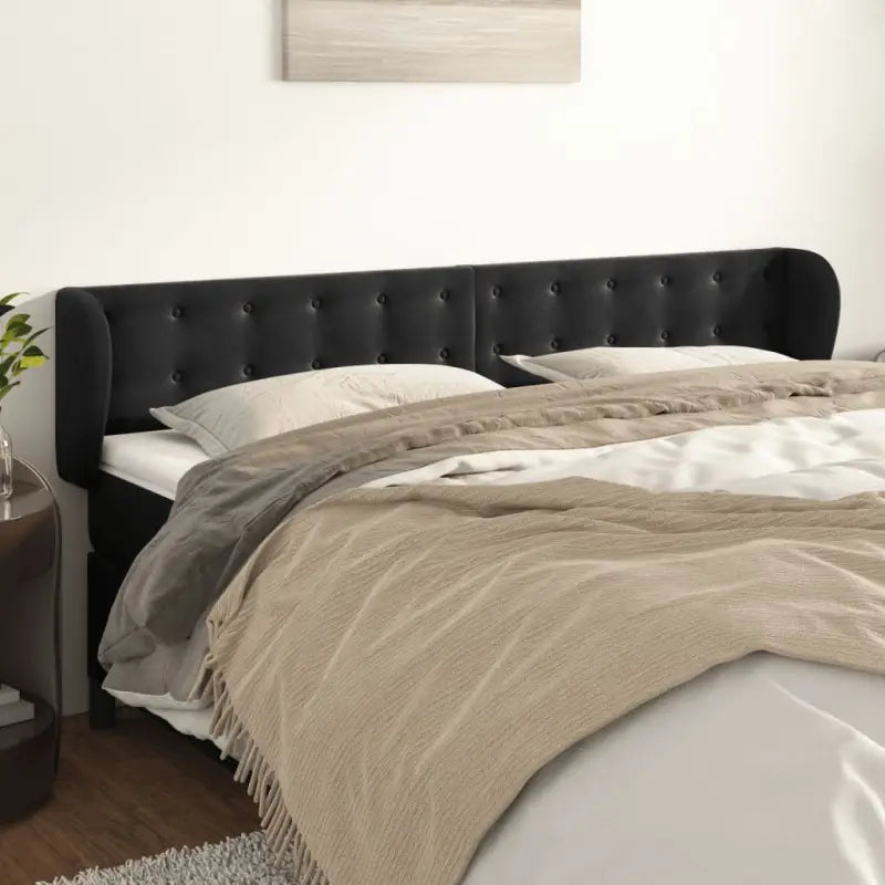 Hoofdborden en voetborden levering bevat luxe fluweel voor elke slaapkamer - Zwart / 163 x 23 x 78/88 cm / 1