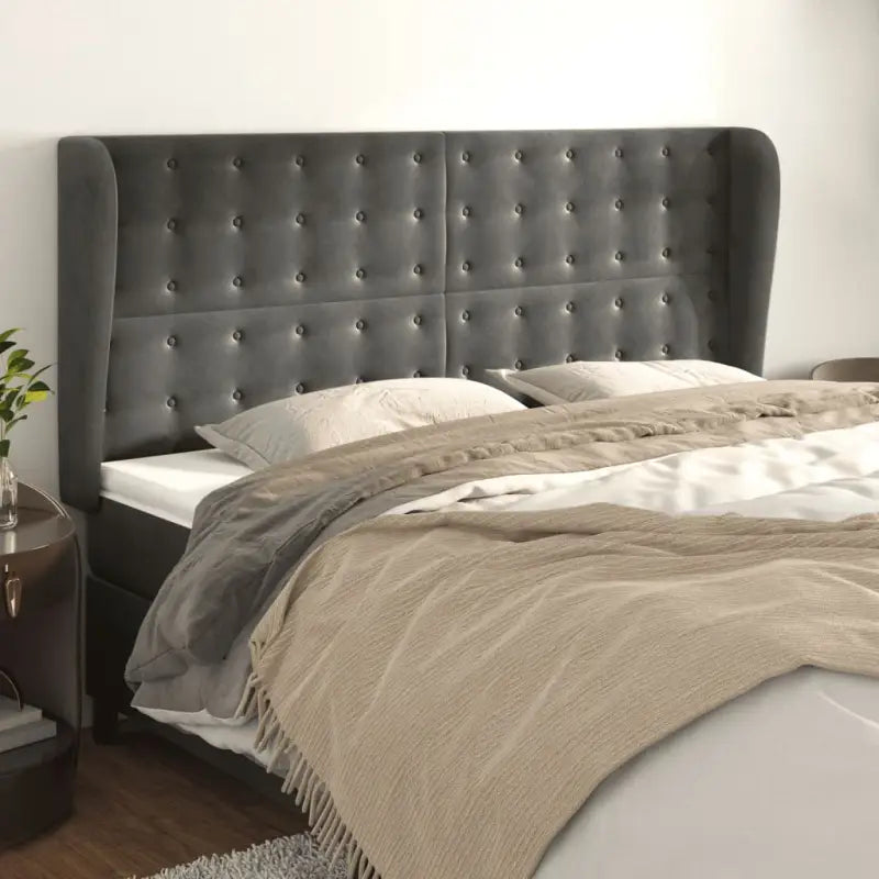 Hoofdborden en voetborden levering bevat luxe fluweel voor elke slaapkamer - Donkergrijs / 183 x 23 x 118/128 cm / 1