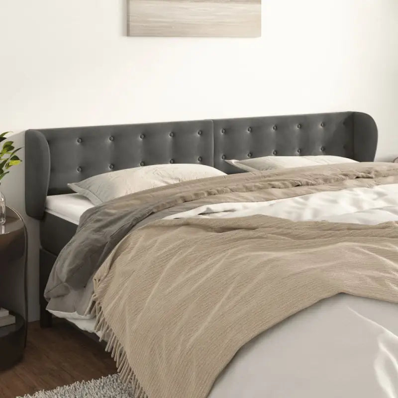 Hoofdborden en voetborden levering bevat luxe fluweel voor elke slaapkamer - Donkergrijs / 183 x 23 x 78/88 cm / 1