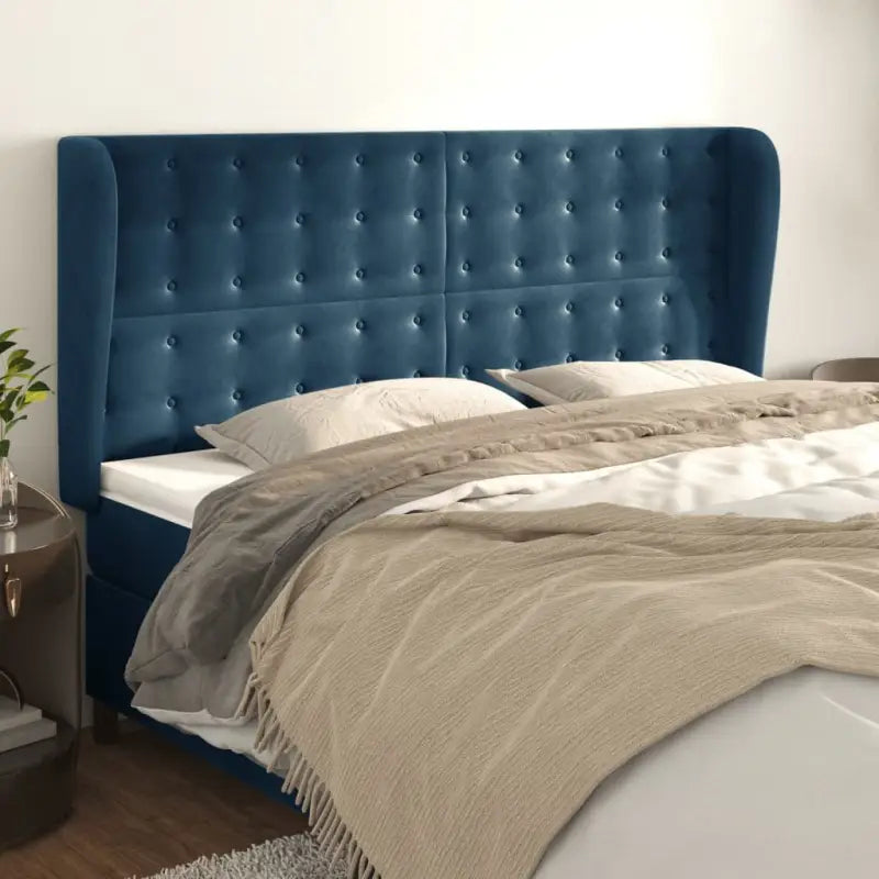 Hoofdborden en voetborden levering bevat luxe fluweel voor elke slaapkamer - Donkerblauw / 203 x 23 x 118/128 cm / 1