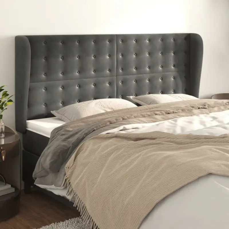 Hoofdborden en voetborden levering bevat luxe fluweel voor elke slaapkamer - Donkergrijs / 203 x 23 x 118/128 cm / 1