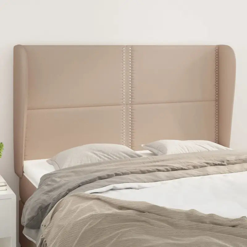 Hoofdborden en voetborden levering bevat met duurzaam glanzend kunstleer - Cappuccino / 147 x 23 x 118/128 cm / 1