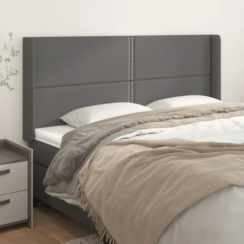 Hoofdborden en voetborden met hoogwaardig kunstleer levering bevat - Grijs / 163 x 16 x 118/128 cm / 1 - Hoofdborden