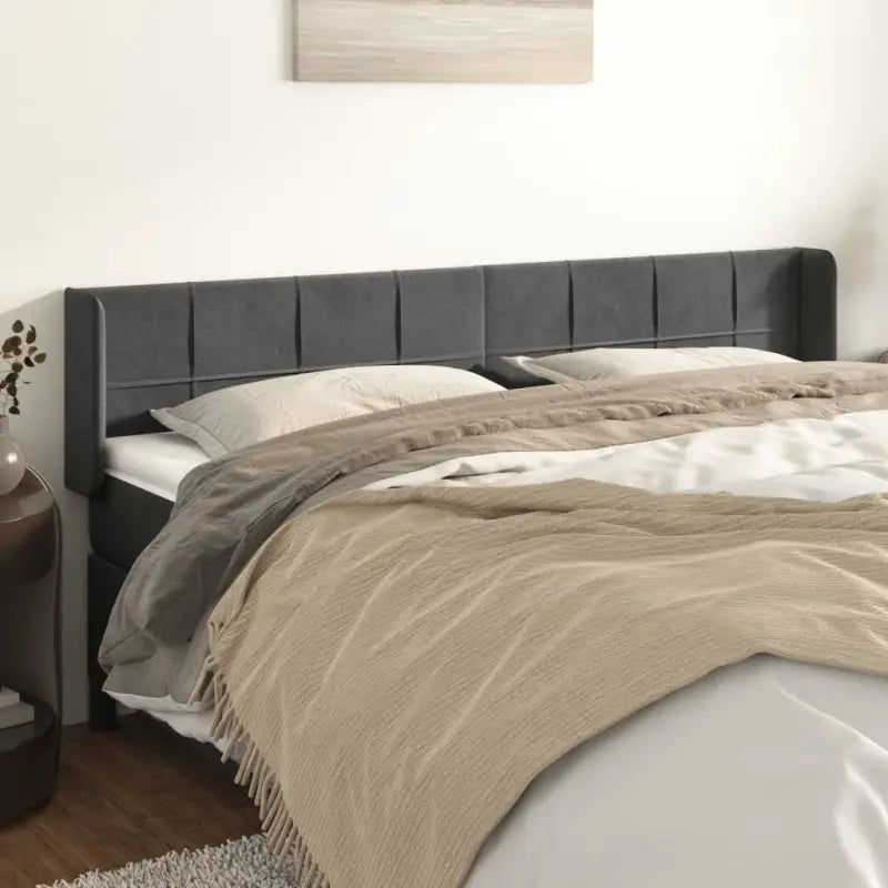 Hoofdborden en voetborden met levering bevat in zacht fluweel - Donkergrijs / 183 x 16 x 78/88 cm / 1 - Hoofdborden