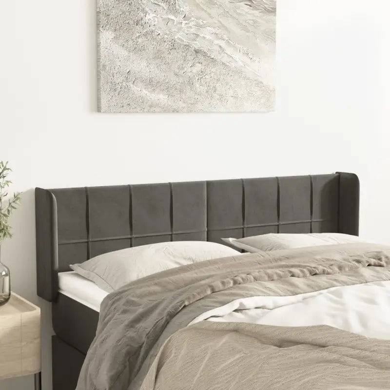 Hoofdborden en voetborden met levering bevat in zacht fluweel - Donkergrijs / 147 x 16 x 78/88 cm / 1 - Hoofdborden