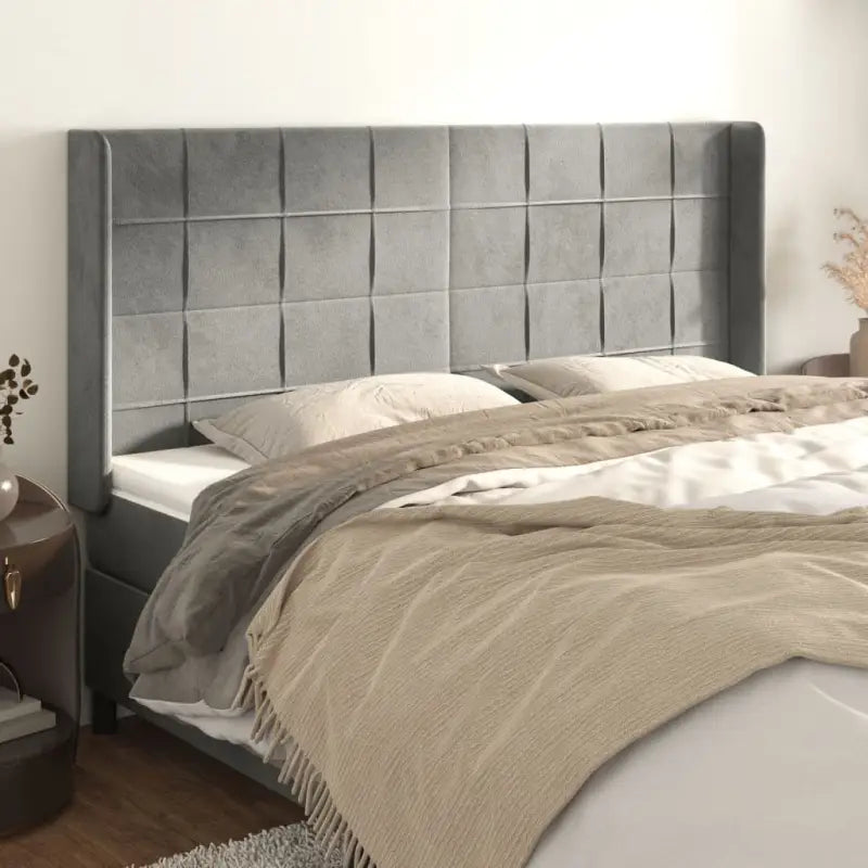 Hoofdborden en voetborden met levering bevat in zacht fluweel - Lichtgrijs / 203 x 16 x 118/128 cm / 1 - Hoofdborden