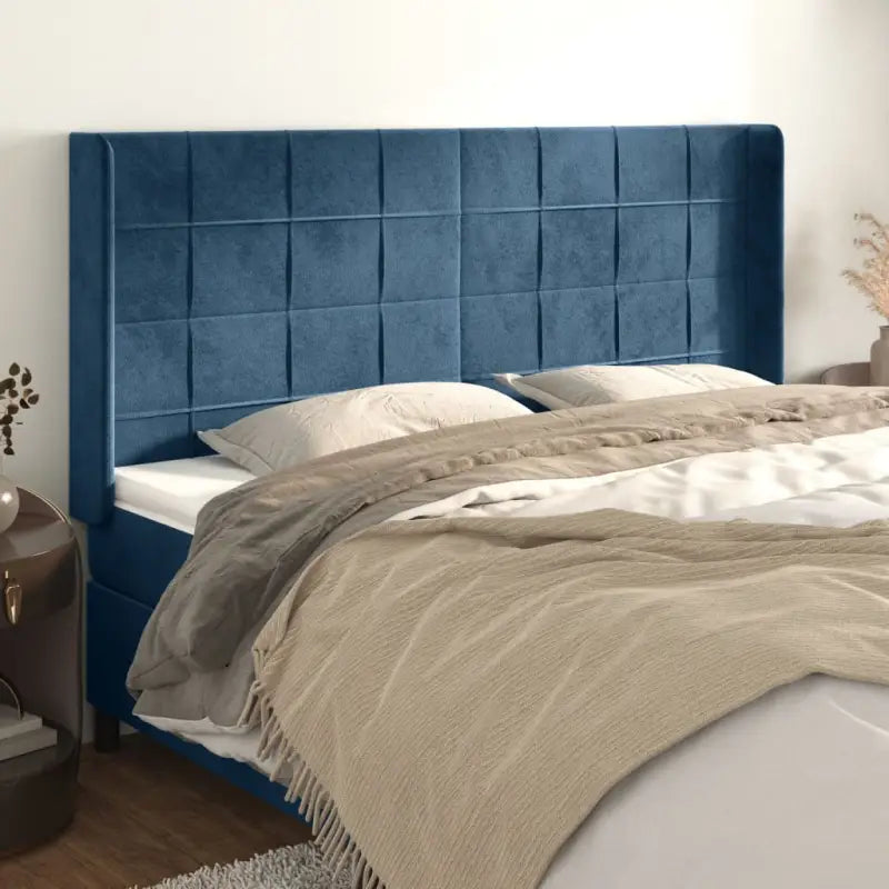 Hoofdborden en voetborden met levering bevat in zacht fluweel - Donkerblauw / 203 x 16 x 118/128 cm / 1 - Hoofdborden