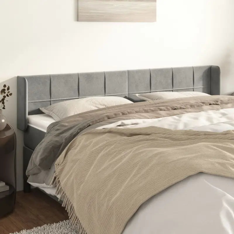 Hoofdborden en voetborden met levering bevat in zacht fluweel - Lichtgrijs / 203 x 16 x 78/88 cm / 1 - Hoofdborden