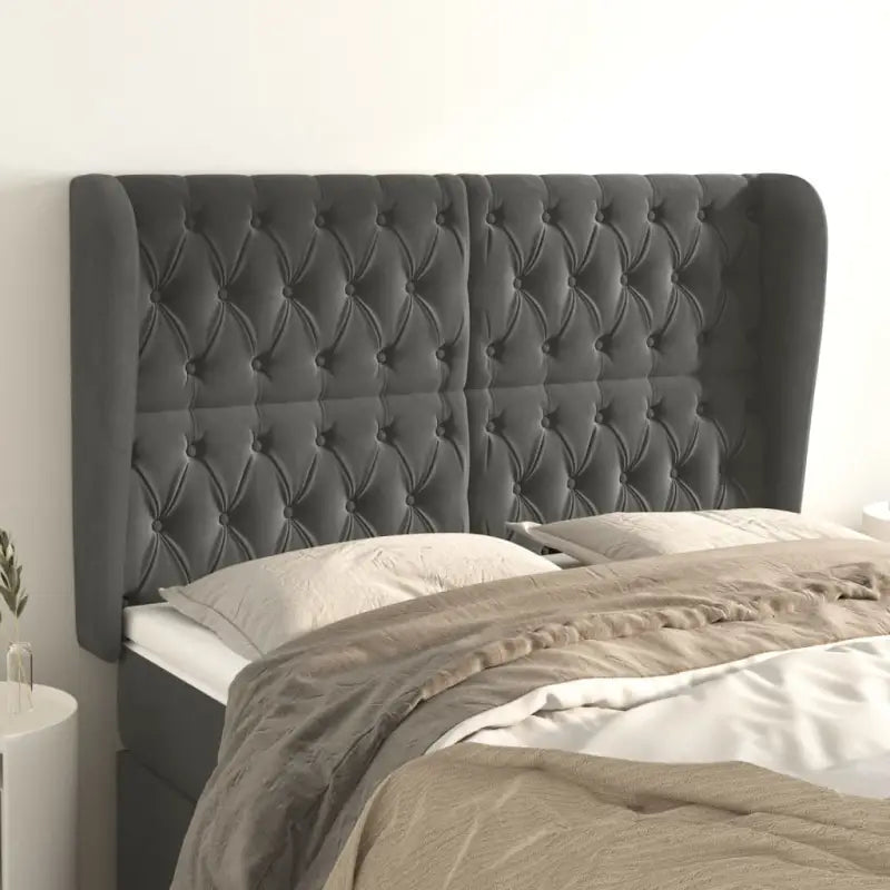 Hoofdborden en voetborden met levering bevat in zacht fluweel design - Donkergrijs / 163 x 23 x 118/128 cm / 1
