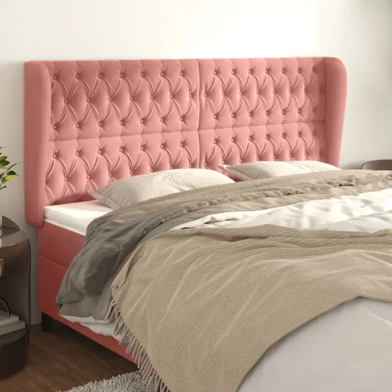Hoofdborden en voetborden met levering bevat in zacht fluweel design - Roze / 183 x 23 x 118/128 cm / 1 - Hoofdborden