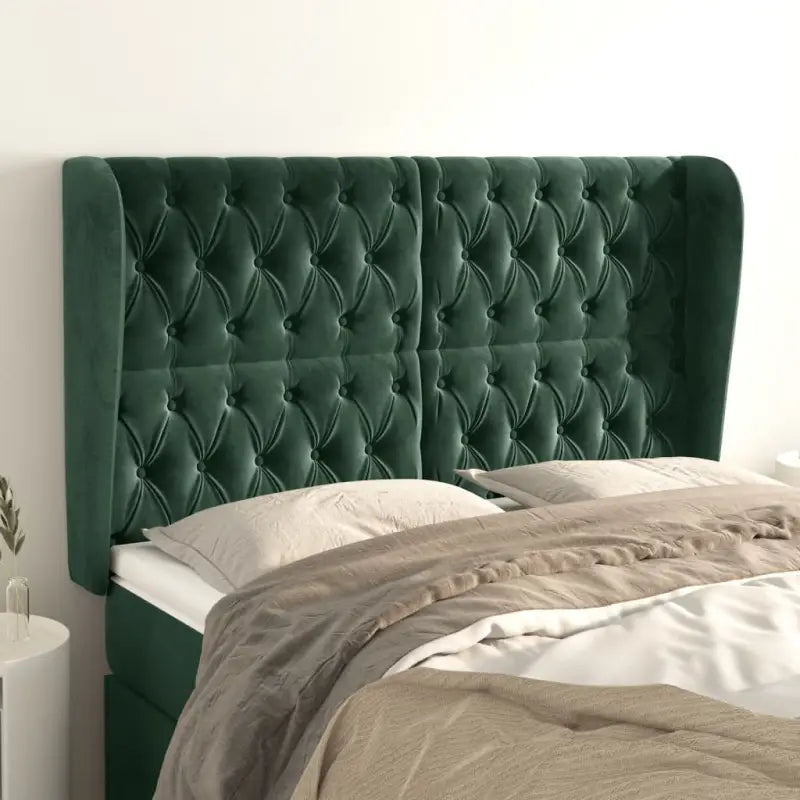 Hoofdborden en voetborden met levering bevat in zacht fluweel design - Donkergroen / 147 x 23 x 118/128 cm / 1