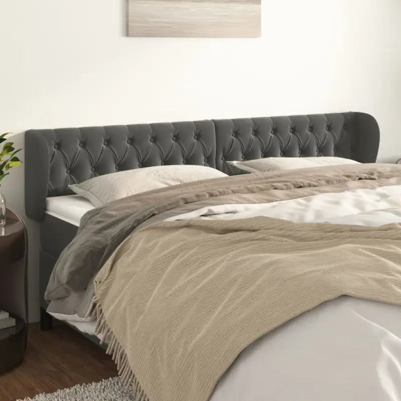 Hoofdborden en voetborden met levering bevat in zacht fluweel design - Donkergrijs / 203 x 23 x 78/88 cm / 1