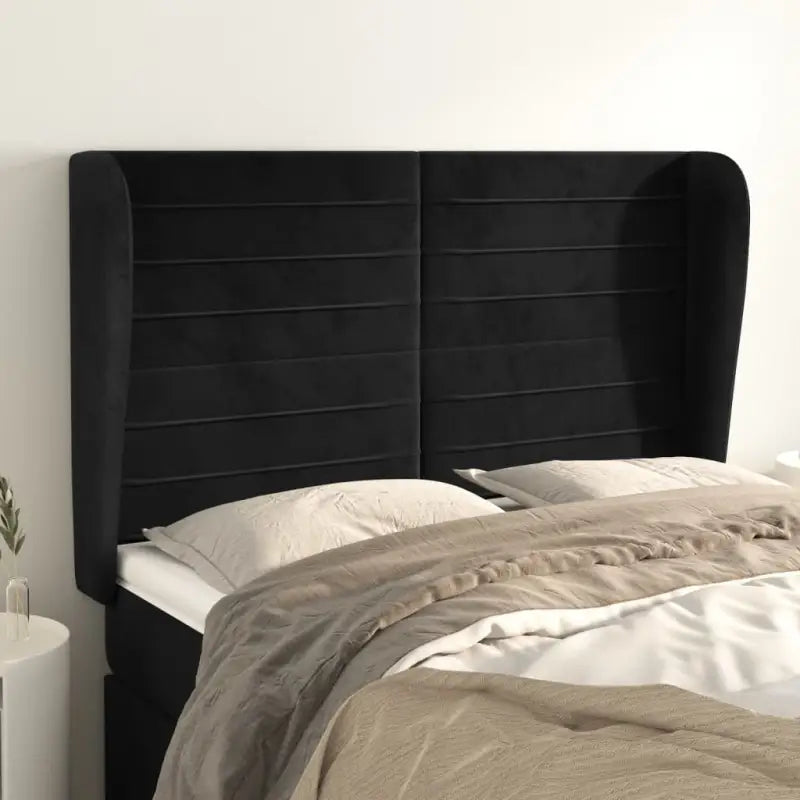 Hoofdborden en voetborden met levering bevat in zacht fluweel ontwerp - Zwart / 147 x 23 x 118/128 cm / 1 - Hoofdborden