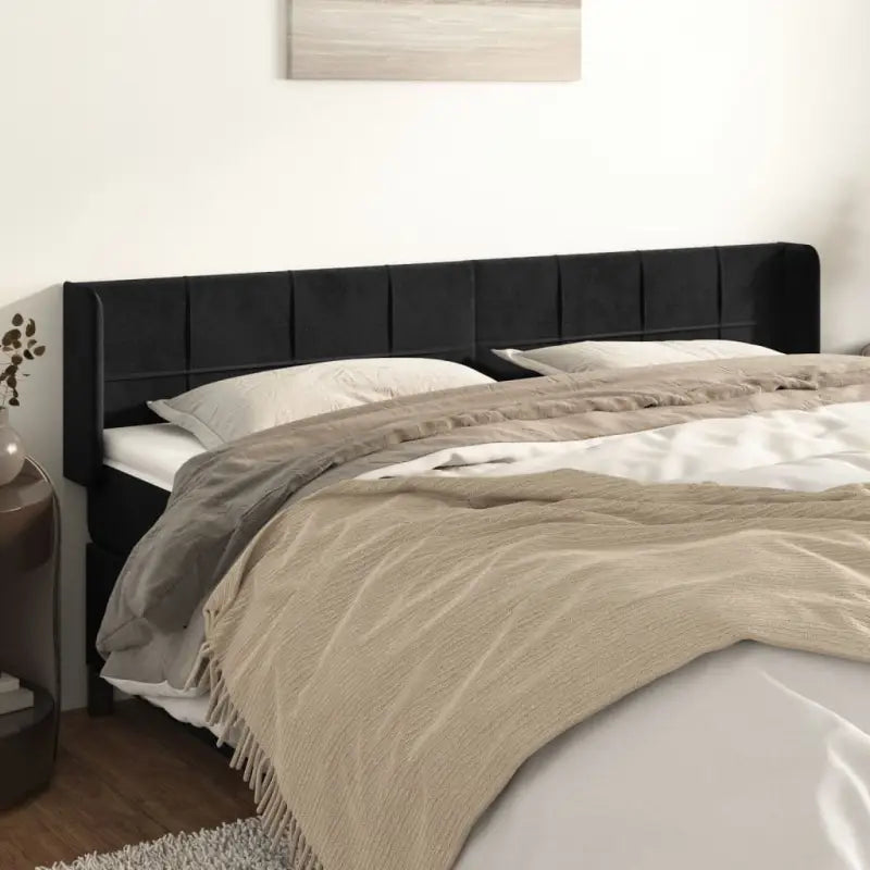 Hoofdborden en voetborden met levering bevat in zacht fluweel - Zwart / 183 x 16 x 78/88 cm / 1 - Hoofdborden
