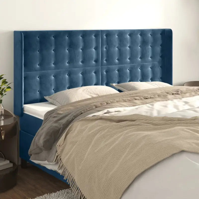 Hoofdborden en voetborden met luxe fluweel levering bevat - Donkerblauw / 203 x 16 x 118/128 cm / 1 - Hoofdborden