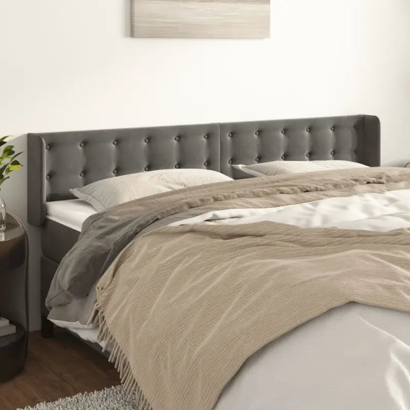 Hoofdborden en voetborden met luxe fluweel levering bevat - Donkergrijs / 183 x 16 x 78/88 cm / 1 - Hoofdborden