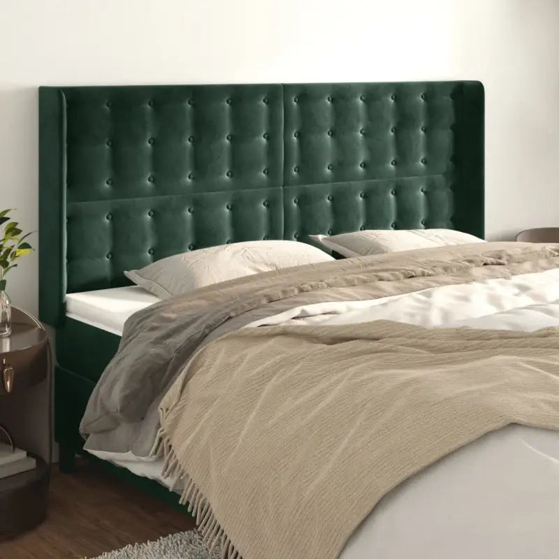 Hoofdborden en voetborden met luxe fluweel levering bevat - Donkergroen / 163 x 16 x 118/128 cm / 1 - Hoofdborden