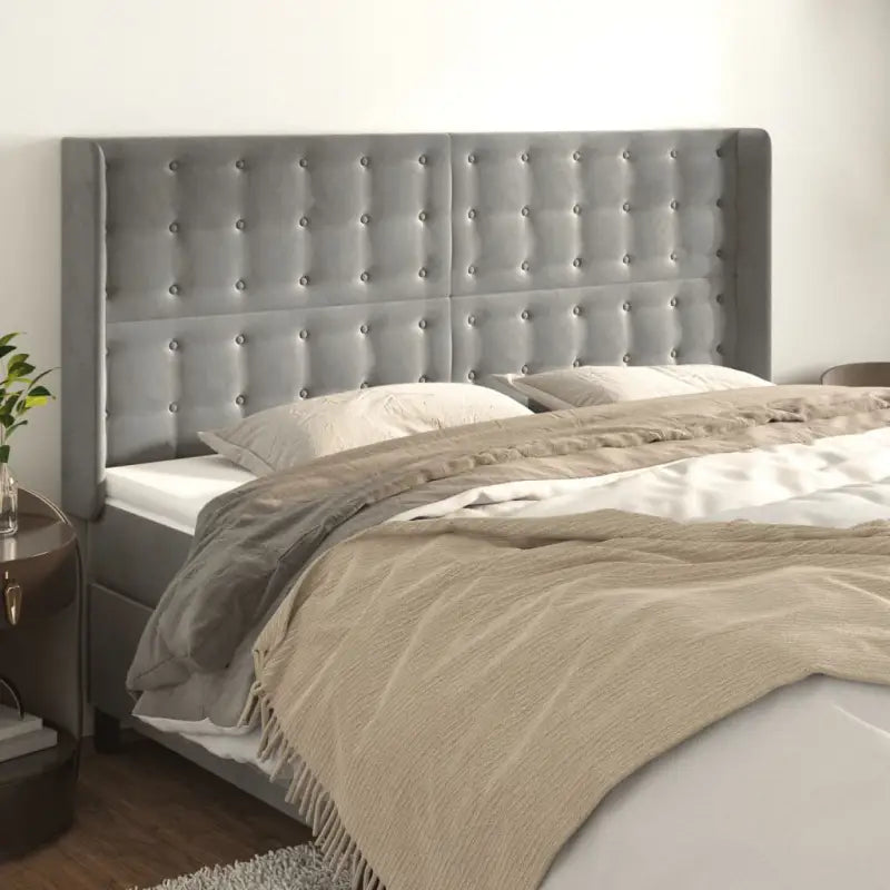 Hoofdborden en voetborden met luxe fluweel levering bevat - Lichtgrijs / 163 x 16 x 118/128 cm / 1 - Hoofdborden