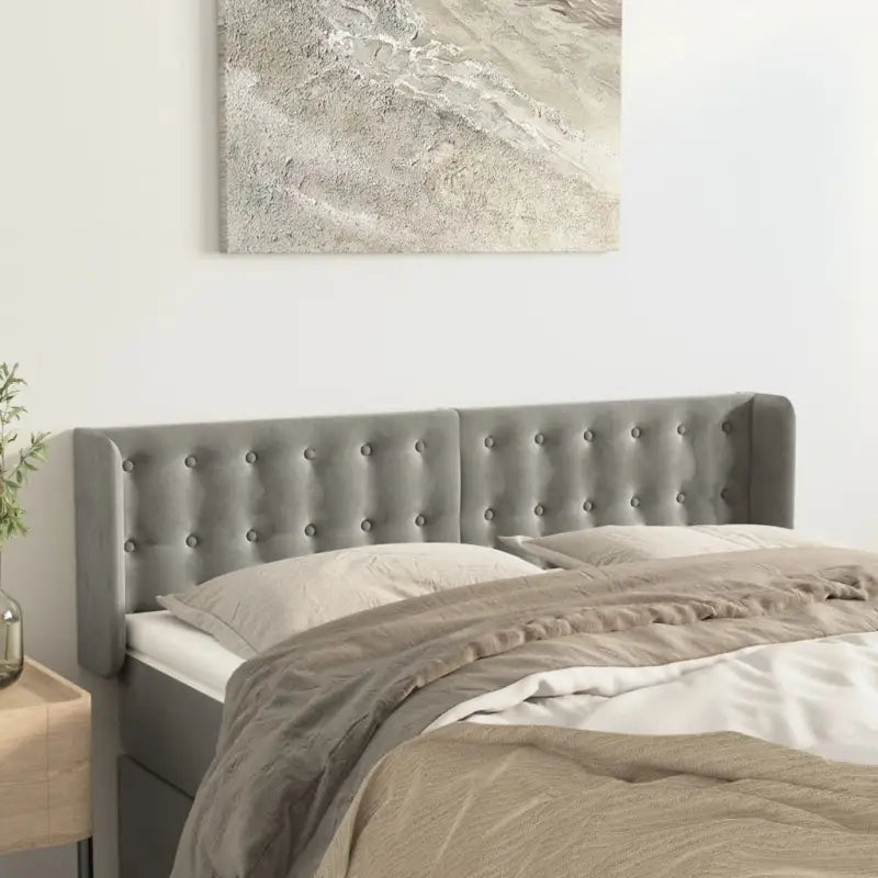 Hoofdborden en voetborden met luxe fluweel levering bevat - Lichtgrijs / 147 x 16 x 78/88 cm / 1 - Hoofdborden