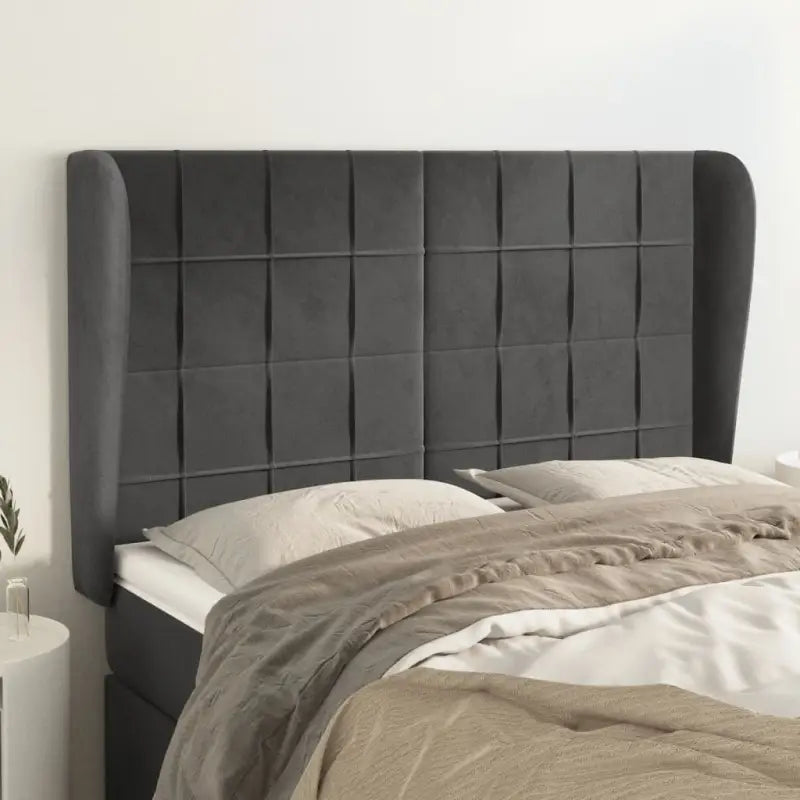 Hoofdborden en voetborden met zachte fluweel levering bevat - Donkergrijs / 147 x 23 x 118/128 cm / 1 - Hoofdborden