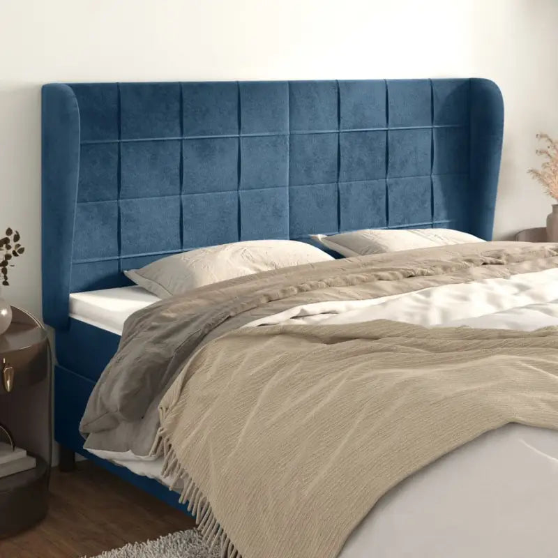 Hoofdborden en voetborden met zachte fluweel levering bevat - Donkerblauw / 203 x 23 x 118/128 cm / 1 - Hoofdborden