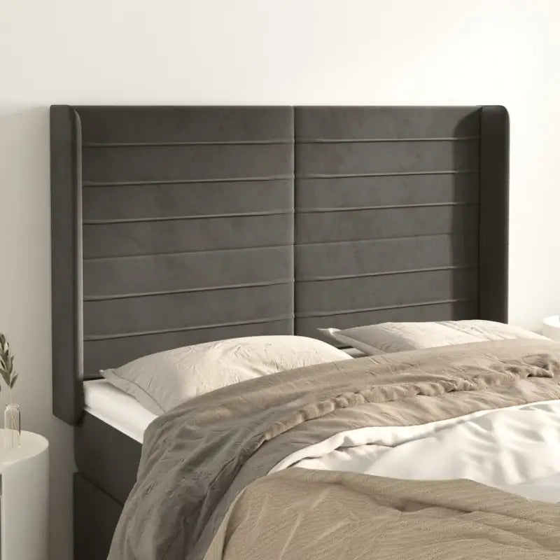 Hoofdborden en voetborden met zachte fluweel levering bevat - Donkergrijs / 147 x 16 x 118/128 cm / 1 - Hoofdborden