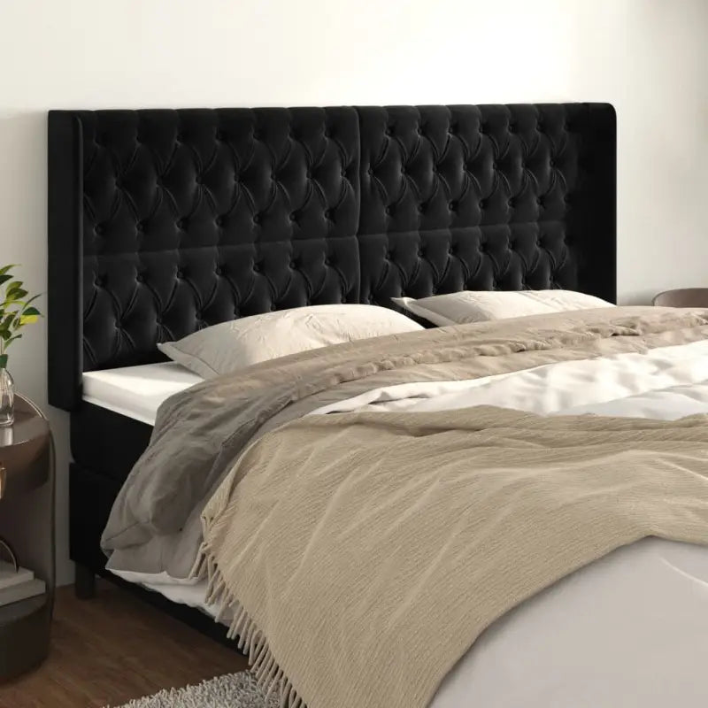 Hoofdborden en voetborden met zachte fluweel levering bevat - Zwart / 203 x 16 x 118/128 cm / 1 - Hoofdborden