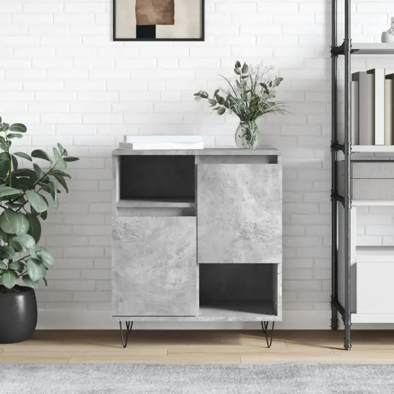 Hoogglans wit dressoir met bewerkt hout en ijzeren poten - Betongrijs / 1 - Dressoirs & buffetkasten