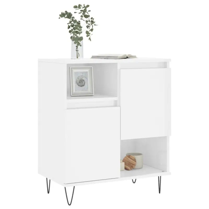 Hoogglans wit dressoir met bewerkt hout en ijzeren poten - Dressoirs & buffetkasten