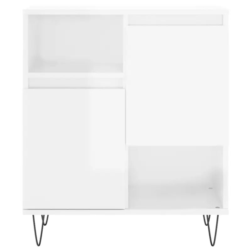 Hoogglans wit dressoir met bewerkt hout en ijzeren poten - Dressoirs & buffetkasten