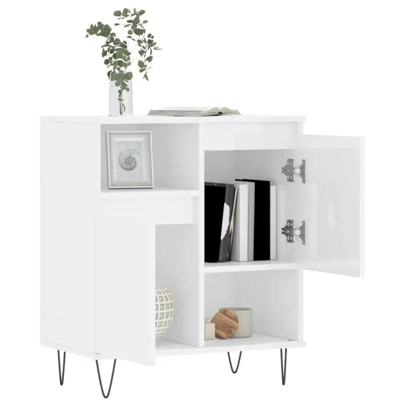 Hoogglans wit dressoir met bewerkt hout en ijzeren poten - Dressoirs & buffetkasten