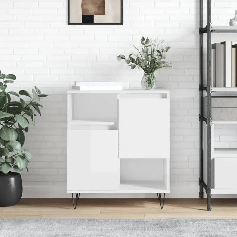 Hoogglans wit dressoir met bewerkt hout en ijzeren poten - Dressoirs & buffetkasten