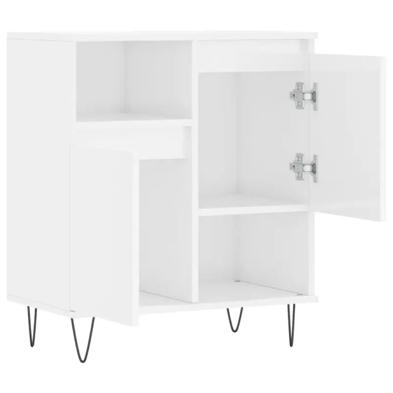 Hoogglans wit dressoir met bewerkt hout en ijzeren poten - Dressoirs & buffetkasten