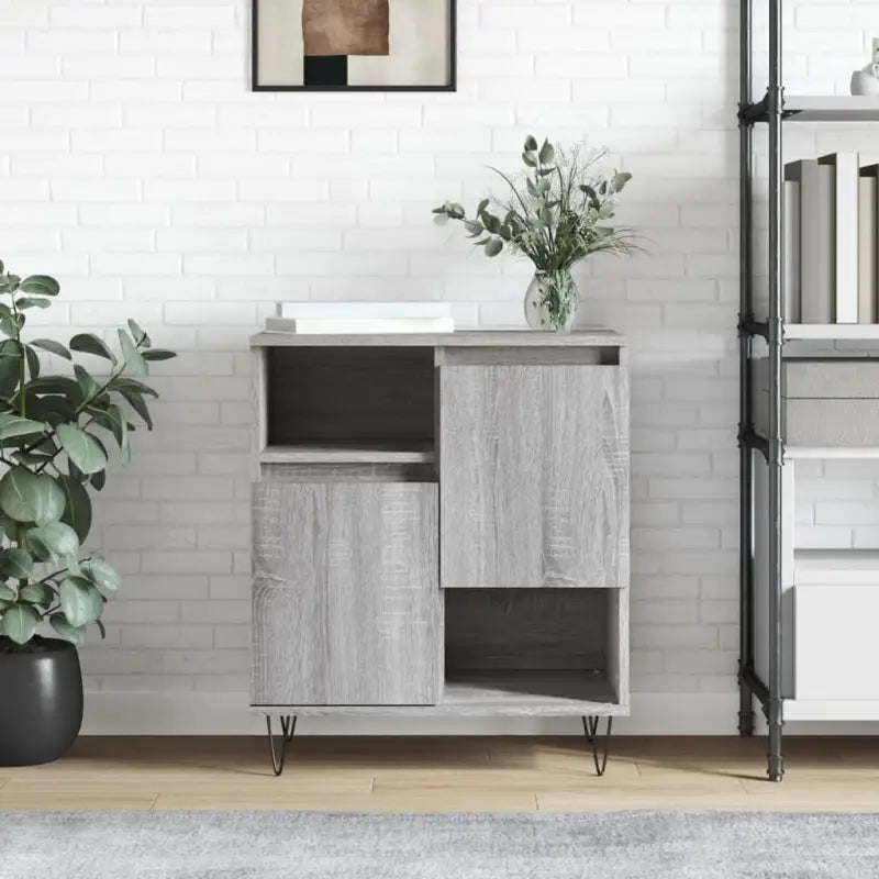 Hoogglans wit dressoir met bewerkt hout en ijzeren poten - Grijs sonoma / 1 - Dressoirs & buffetkasten