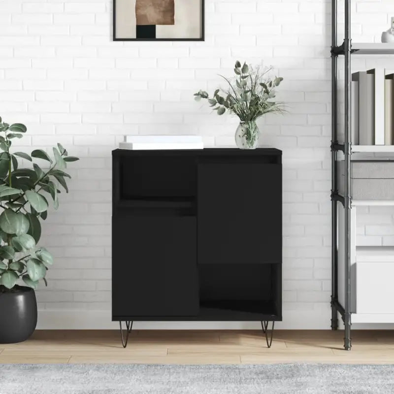 Hoogglans wit dressoir met bewerkt hout en ijzeren poten - Zwart / 1 - Dressoirs & buffetkasten
