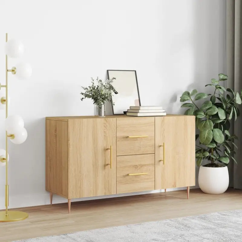 Hoogglans wit dressoir met bewerkt hout en metalen poten - Sonoma eiken / 1 - Dressoirs & buffetkasten