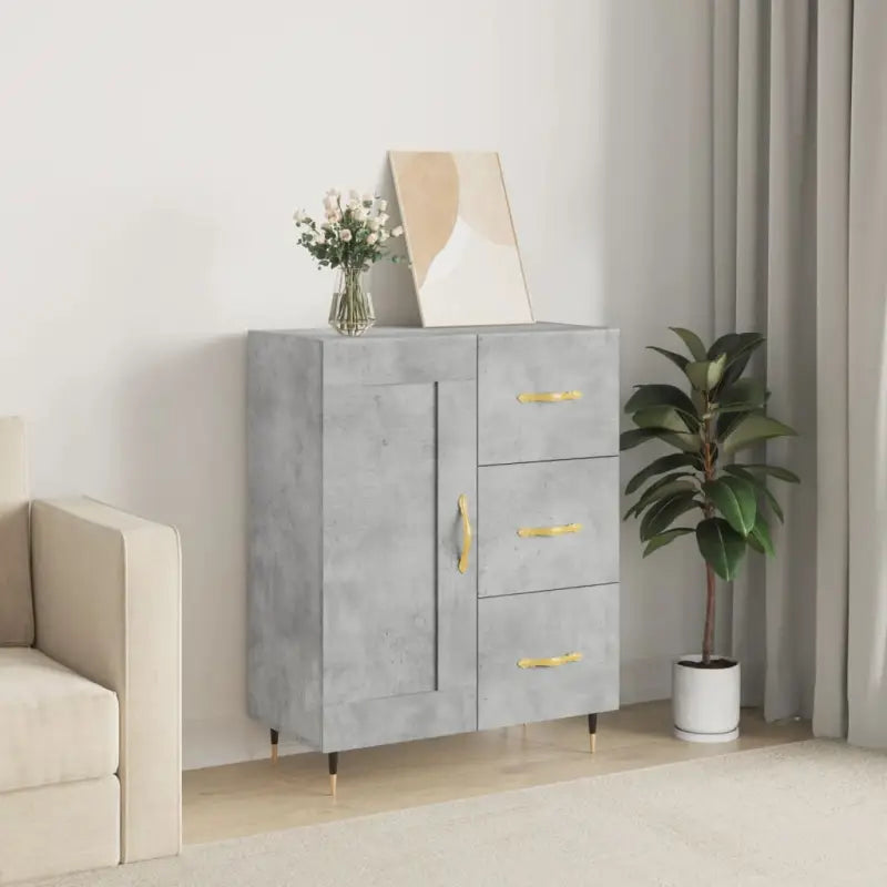 Hoogglans wit dressoir met bewerkt hout voor een tijdloze uitstraling - Betongrijs / 1 - Dressoirs & buffetkasten