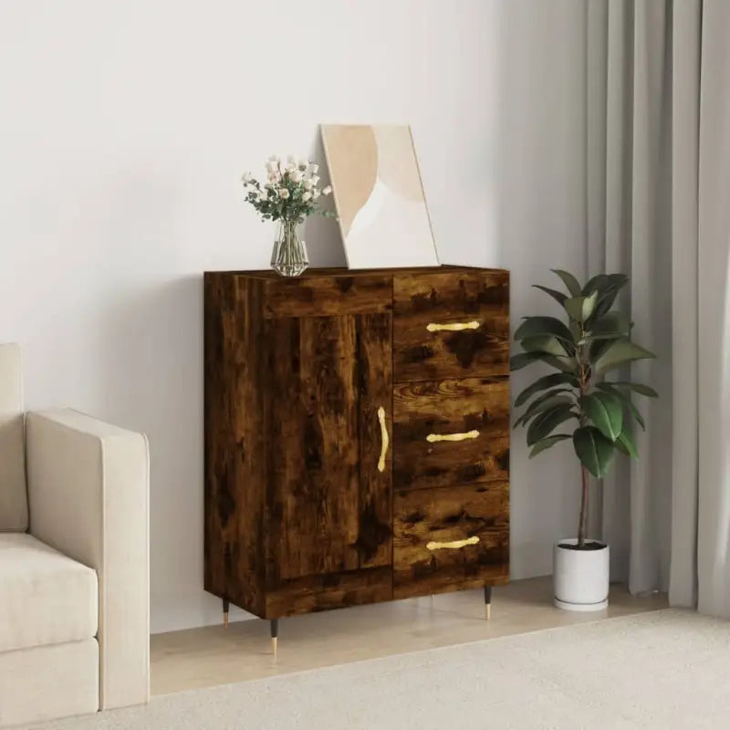 Hoogglans wit dressoir met bewerkt hout voor een tijdloze uitstraling - Gerookt eiken / 1 - Dressoirs & buffetkasten
