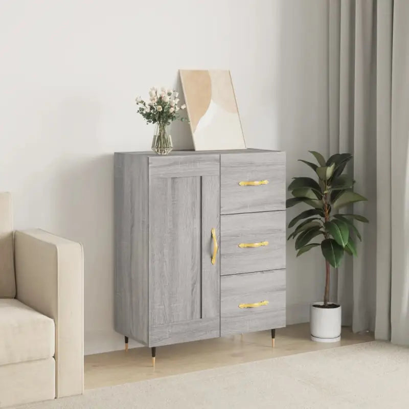 Hoogglans wit dressoir met bewerkt hout voor een tijdloze uitstraling - Grijs sonoma / 1 - Dressoirs & buffetkasten