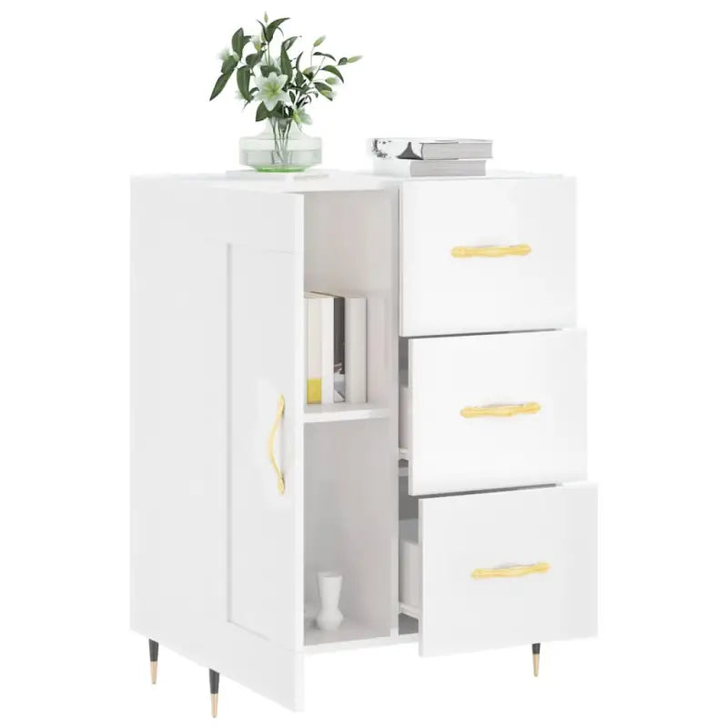 Hoogglans wit dressoir met bewerkt hout voor een tijdloze uitstraling - Dressoirs & buffetkasten