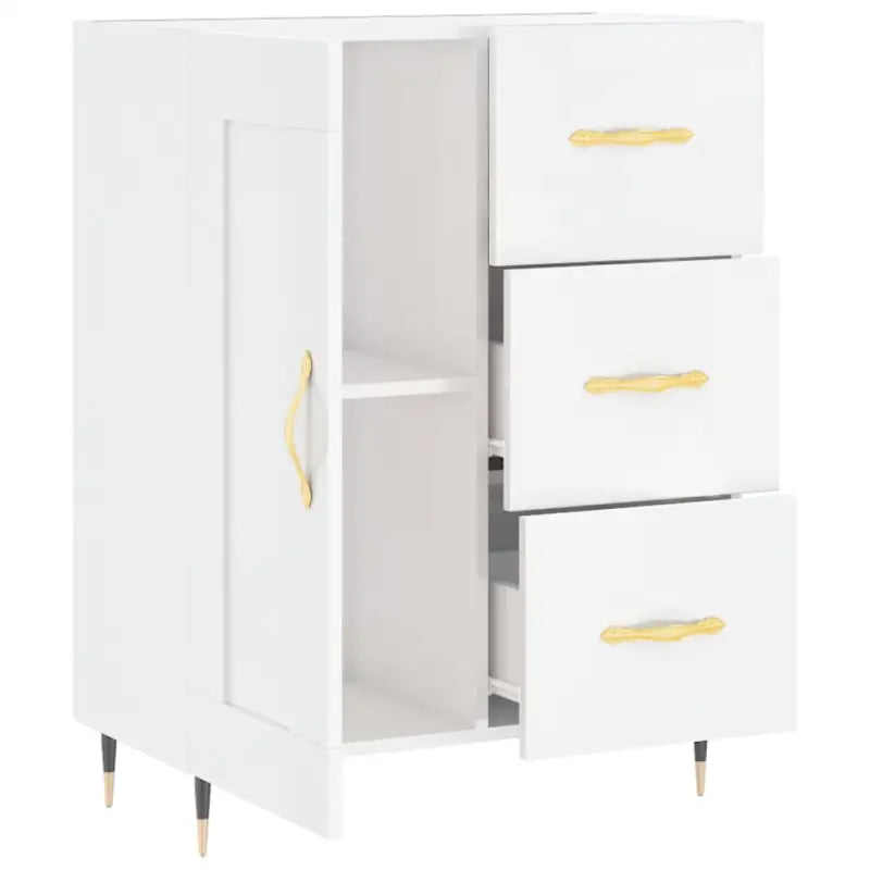 Hoogglans wit dressoir met bewerkt hout voor een tijdloze uitstraling - Dressoirs & buffetkasten